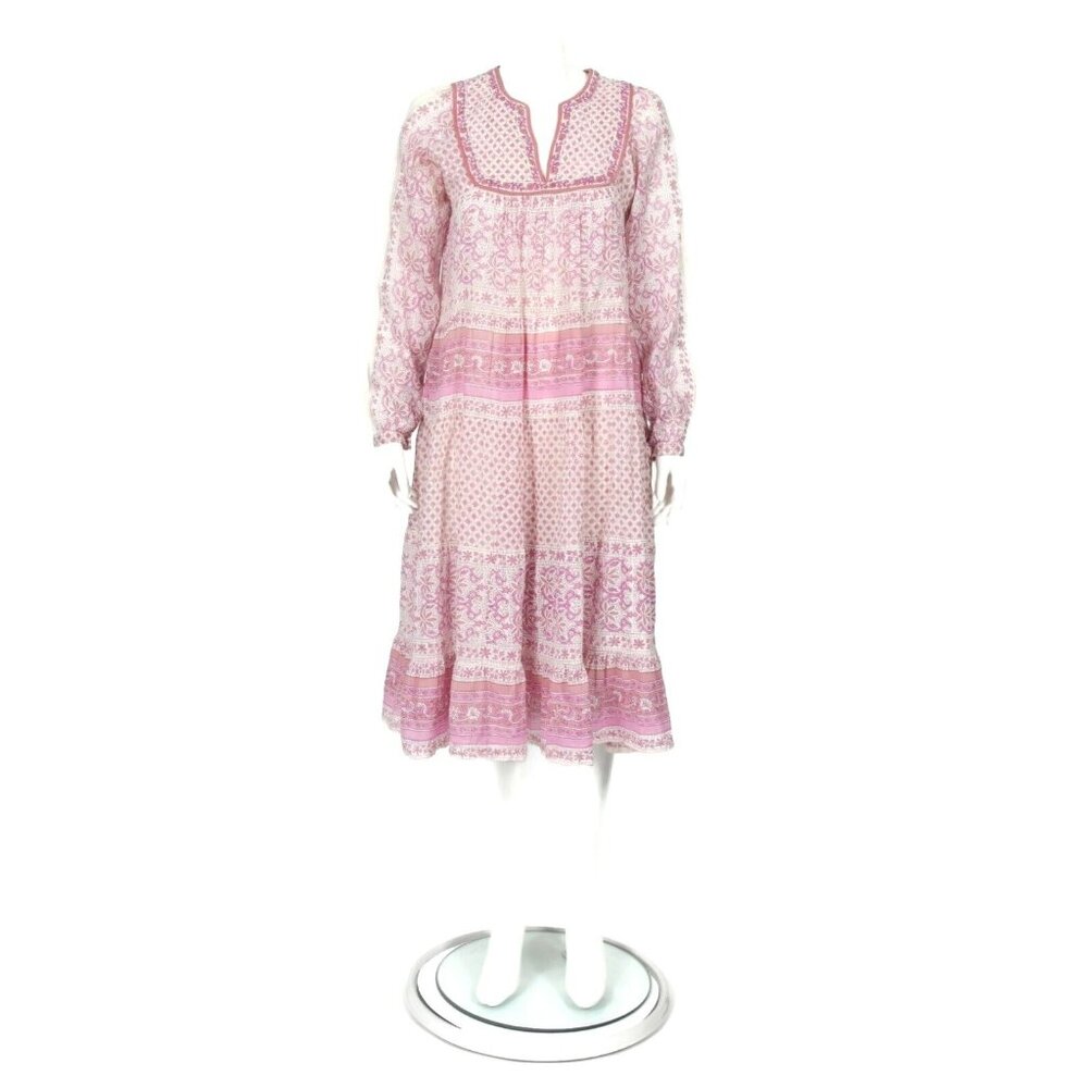 MATTA NY Nitika Purple Indian Print Quilted V-Neck Cotton Midi Dress sz M /833